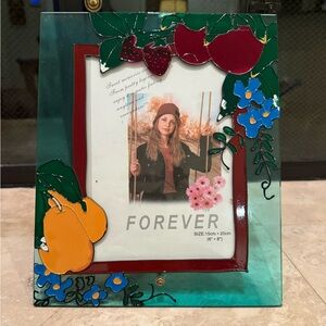 VTG Stained Glass Photo Picture Frame Fruit/Flowers